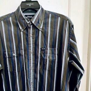 Faconnable Men's Brown Striped Button Down Long Sleeve Shirt Size‎ L Casual